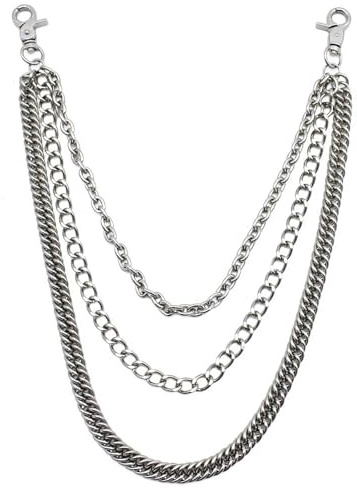 JaneYi (1 x trouser chain, jeans chain, punk hip-hop, gothic, rock fashion belt chain, metal wallet, key ring, 3 in 1 for men and women, silver, silver, 3 en 1, Punk