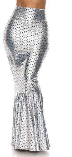 ForplaySexy Mermaid Skirt with Hologram Finish & Fish Scale Design–Long Tail Sexy Mermaid Skirt for Halloweens, Cosplays&Roleplays – Mermaid Tail Outfit, Silver Black, M/L