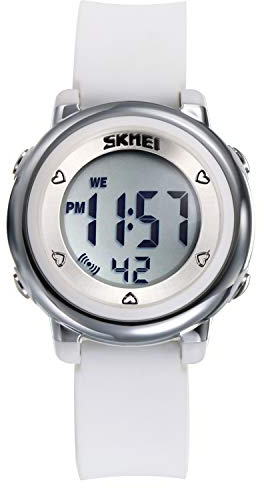 Avaner Digital sportklocka multifunktion 7 färger ljus handled vattentät klocka larm stoppur, Vitt, armband