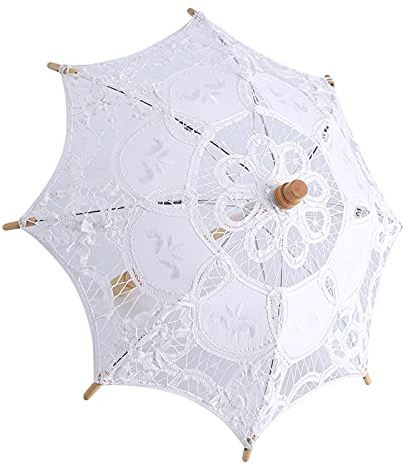 Tissting Ombrello di Pizzo Bianco Epoca, Ombrello di Pizzo Elegante Ombrello da Sposa Ombrello Parasole Ornato Vintage Ombrello Bianco per Ragazze Party Decor Danza Fotografia Prop Photoshoot