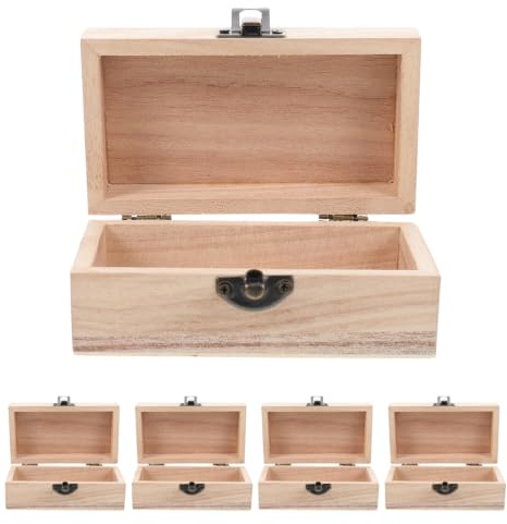 TOYANDONA 5Pcs Unfinished Wooden Boxes, Unfinished Wood Boxes Unpainted Wooden Boxes for Crafts DIY Wood Box with Hinged Lid Art Hobbies Jewelry Box (4.7x2.7x1.9 inch)