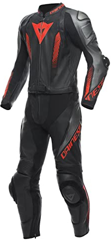 DAINESE Tuta in pelle Laguna Seca 5 2 pezzi per moto, colore: nero/antracite/FLUO-RE, 52