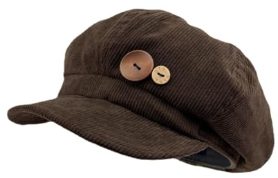 Corduroy Newsboy Hats for Women Vintage Button Decor Paperboy Painter Beret Cap Japanese Y2K Acubi Emo Headwear (Brown,One Size)