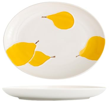 MoRfiL Birnenmuster Fischteller Keramik Oval Servierteller 10 Zoll Servierplatte Porzellan Wurstteller Fisch Teller Fischform Ovale Tablett Servierschale,Gelb