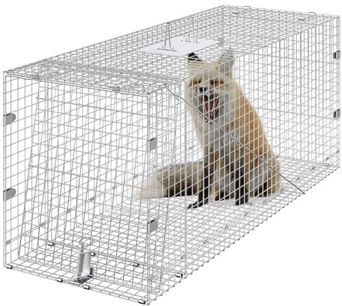 VEVOR Trampa para Animales 1067x406x457 mm Jaula Plegable para Trampa para Gatos Alambre Galvanizado sin Crueldad con Asa Trampa para Conejos, Gatos Callejeros, Ardillas, Mapaches, Marmotas, Zorros