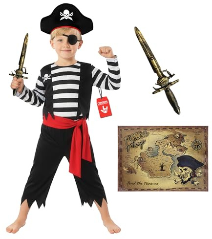 Morph Piratdräkt för barn, piratdräkt för flickor, piratdräkt, piratdräkter, pojkar, piratdräkter, barn, piratdräkt, barndräkt, karnevalskostym, storlek M