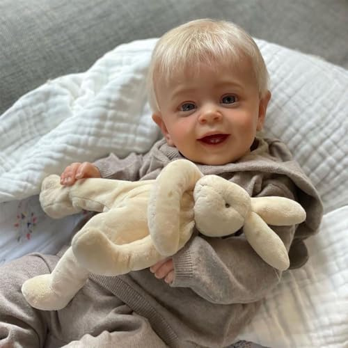 RXDOLL Reborn småbarn dockor 24 tum 60 cm realistisk babydocka pojke blont hår äkta liv död reborn docka sött leende pojke tyg kropp för barn gåva