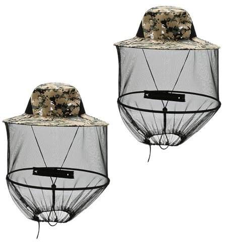 INNAL 2 Pcs Foldable Mosquito Hats with Net - Wide Brim Midge Hat for Men Women - Grey Camouflage - Beekeeper, Fishing, Hiking, Camping