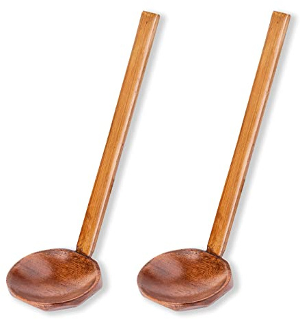 Cucchiai da Zuppa in Legno Cucchiaio Giapponese a Manico Lungo Fatto a Mano Grande per Ristorante Casa Pentola Calda Ramen Porridge Marrone 2 Pezzi