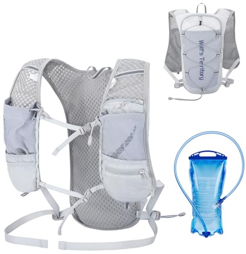 Azarxis 5 l dryckesryggsäck, ultralätt löparryggsäck, trailrunningsväst för löpning, jogging, maraton (grå med 2 liter PEVA dricksbubbla, en storlek)