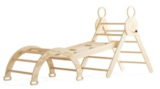 Buxibo Mini Struttura da Arrampicata in Legno con Arco e Rampa Scivolo - Palestra Montessori Indoor - Legno Naturale - 176x47x82 cm