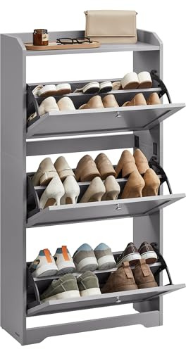 VASAGLE Mueble Zapatero con Puerta Abatible, 20 Pares de Zapatos | Zapatero Entrada Recibidor, Estante, 3 Compartimientos, División Ajustable, 60 x 24 x 121,2 cm, Colección SIREN LBC036G01