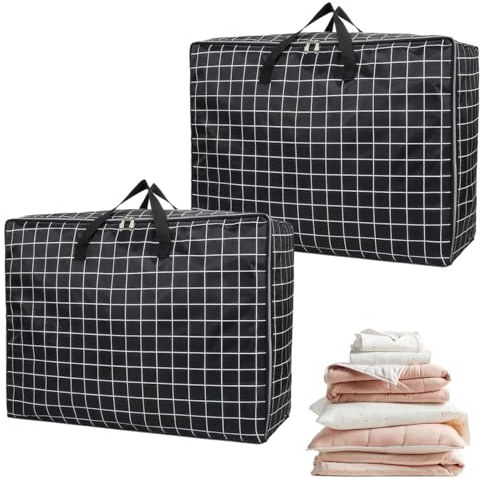 Lytonix 2 Pezzi Contenitore Piumone in Tessuto Oxford, Impermeabile 105L Contenitori Vestiti Cambio Stagione, Pieghevole Cambio Stagione Contenitori con Maniglie per Cuscino E Vestiti, Sacchi Piumoni