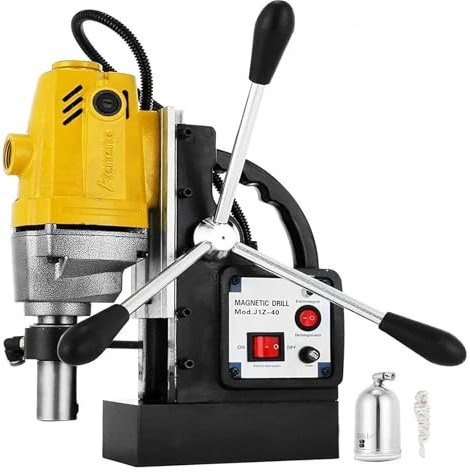 Taladro Magnético Eléctrico 1100W 1,57 ″ Taladro de Base Magnética Núcleo Magnético Taladradora Magnético Profesional Taladro Magnético con Conexión al Cuello 13500N fuerza magnética (1100W)