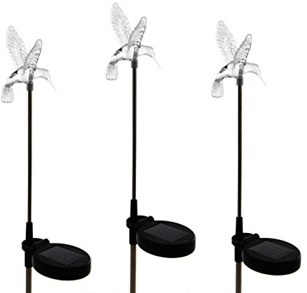 Nexos Solarlampe 3er Set Kolobri LED Farbwechsel 80 cm Gartenbeleuchtung Dekoration Solar Leuchte Solarstecker Kunststoff Edelstahl 3farbig