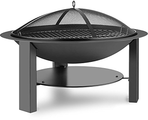 blumfeldt Mithras - Brasero Exterior, Fogata de jardín de Diámetro 75 cm, Hoguera con Parrilla 60 cm, Rejilla antichispas, Atizador, Colador Cenizas, Protección Calor, 3 Patas, Carbón/Leña, Negro