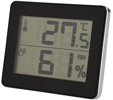 Lazmin Thermostat d'ambiance numérique, capteur d'humidité de la température de thermomètre de Temps numérique extérieur sans Fil d'intérieur avec Le Grand Affichage à Cristaux liquides (Noir)