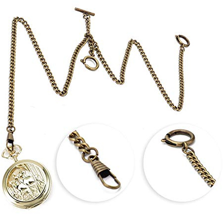 Clip chaîne de Montre de Poche, chaîne de Montre de Poche en métal Vintage Lien Antique Classique 44cm(Bronze)
