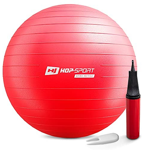 Hop-Sport Gymnastikball inkl. Ballpumpe, 35 45 55 65 75 cm, Maximalbelastbarkeit bis 100kg, Fitnessball ideal für für Yoga Pilates, Balance Übung HS-R055YB rot - 55cm