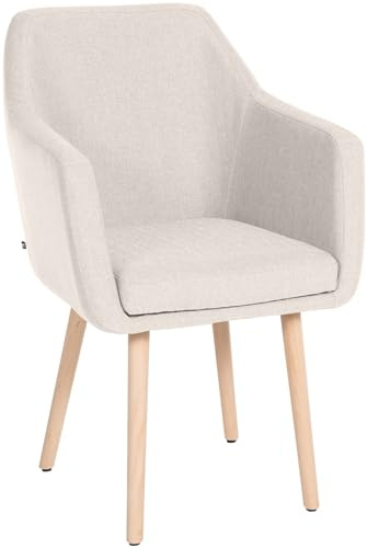CLP Silla De Salón Utrecht Acolchada & Tapizada En Tela I Butaca De Dormitorio Moderna con Base De Madera I, Color:Crema, Color del Marco:Natura