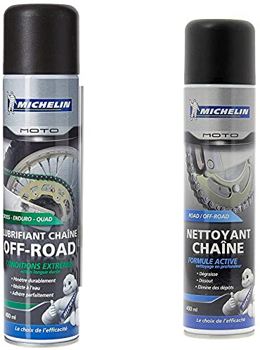 Michelin 008806 Moto Lubrifiant Chaîne Off-Road, 400 ML & 008804 Moto Nettoyant Dégraissant Chaîne, 400 mle, 400 ML