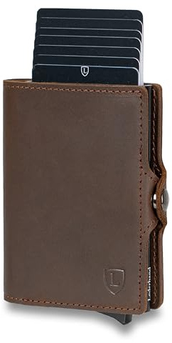 Swipe Classic – Premium Geldbörse aus echtem Leder handgemacht für Herren und Damen Portemonnaie Aluminium Kartenhalter mit Münzfach und Platz für 11 Karten mit RFID NFC Schutz | (Dunkelbraun)