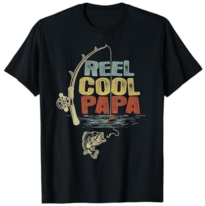 Funny Fisherman Vintage Reel Cool Papa T-Shirt, Men, Black, X-Large
