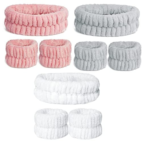 9 Pièces Bracelet de Lavage du Visage, Bandeaux en Microfibres pour le Maquillage du Visage, Absorbants pour le Lavage des Poignets, Bandeaux pour le Maquillage, le Bain, les Femmes et les Filles