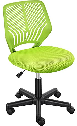 Yaheetech Adjustable Computer Armless Swivel Chair with Rolling Wheels and Lumbar Support for Home Office Study and Work, Green