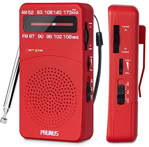 J-166 Portable Radio Battery Operated, AM FM Radio Pocket, Small Radio Transistor with Tuning Light, Back Clip, Excellent Reception for Outdoor & Indoor & Emergencies by PRUNUS
