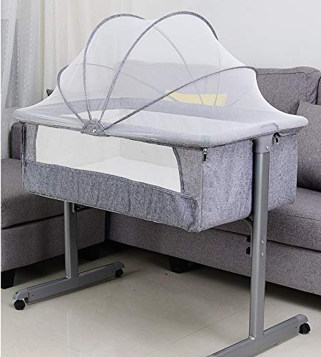THINFAR Berceau Cododo Relevable, Lit Cododo de Bébé avec Matelas Moelleux et Moustiquaire -Berceau Nomade Pliable 0 à 6 Mois-inclinable, Matelas Inclus (96 * 57 * 77cm,Gris)