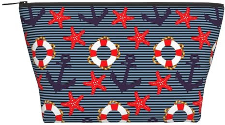 Small Makeup Bag for Women,Mini Cosmetic Bags Purse Portable Travel Handbag Toiletry Organizer Make up Pouch Pencil Case for Girls Gift,Nautical Anchor Lifebuoy Starfish