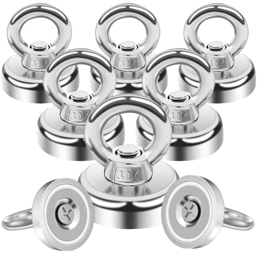 MIN CI Lot de 8 Crochets magnétiques Extra puissants en néodyme de 16 mm Force de Traction 10 kg Aimant Rond avec œillet Crochet magnétique pour Suspendre Les Portes en f