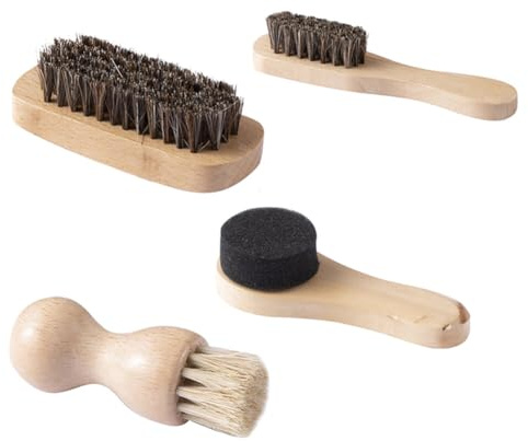 Brosses de Polissage de Haute Qualité, Lot de 4 Brosse à Chaussures en Bois Brosse Souple Cirage Chaussure Cuir Brosse à Cirage en Poils Brosse en Cuir Entretien des Chaussures