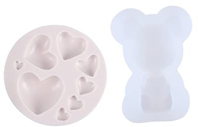 Zerodeko 2pcs Valentine Chocolate Mould Bear Heart Silicone Molds for Baking Cake Decoration Fondant and Candy Crafting Random Colors