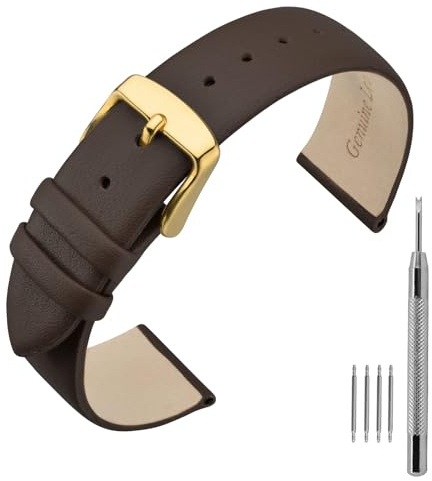 ANNEFIT Cinturini per Orologi in pelle, Cinturino 20mm con Fibbia Oro, Comapatibile con Orologi Intelligenti e Tradizionali (Marrone Scuro)