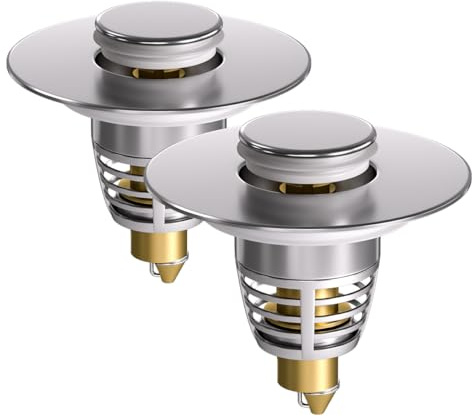 PCVANLEY 2 bouchons d'évier 27-41 mm, bouchons d'évier en laiton à ressort en acier inoxydable, convient pour la salle de bain, les trous de drainage de la cuisine