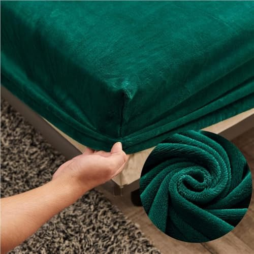 Sábana Bajera Ajustable de Franela 90x200 cm- Highdi Verde Sábana Bajera de Terciopelo Elástica de Invierno, Sábana Bajera 90x190 Adecuada para Colchón de 25-30 cm