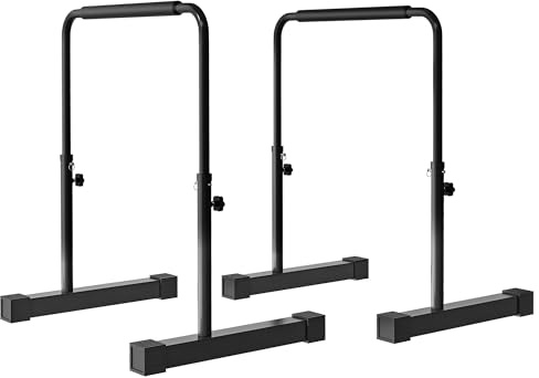 SPORTNOW Set 2 Barre per Dip Regolabile su 4 Altezze con Maniglie Antiscivolo, Push Up Bar in Acciaio, 70x50x80-105 cm, Nero