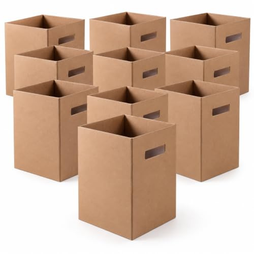 FLORALCRAFT® 10 Pack Natural Kraft Flower Bouquet Boxes – Square Florist Presentation Boxes with Handles – 17 x 17 x 25 cm – Flower Arrangement & Gift Boxes