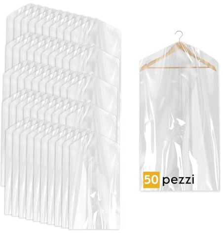 50 Custodie per Abiti 60x100cm Trasparenti - Sacchetti Vestiti Armadio Antipolvere per Tintorie, Giacche e Camicie (50pz 60x100)