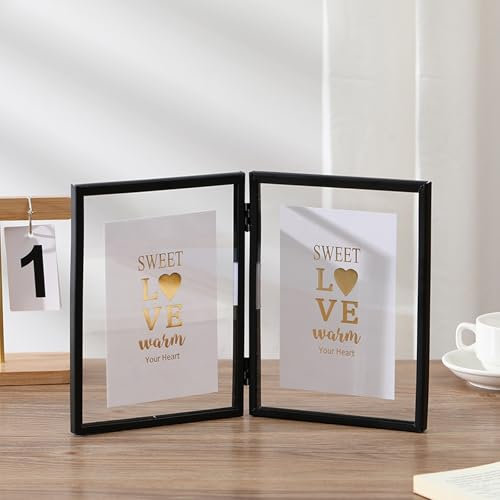 Whoiy Cadres Photos 10x10 Noir Vertical pour 2 Photos en Metal, Cadre Photo Acrylique Carré Pliables de Bureau pour Famille, Mariage
