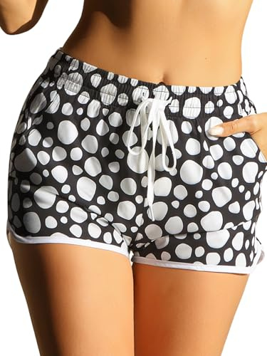Borizhen Shorts de Bain Femme à Séchage Rapide Maillot de Bain Short Femme avec Poches à Cordon de Serrage Réglable à la Taille Short Sport pour Le Surf, la Natation et la Plage