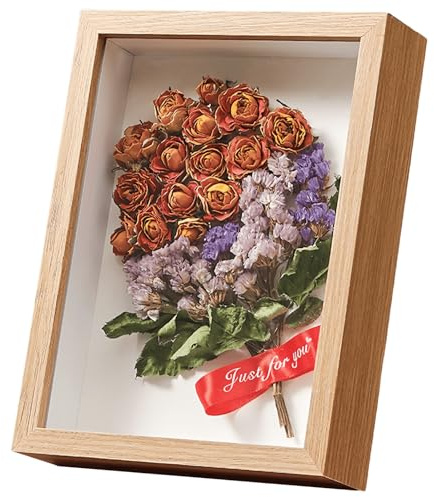FAVORTALK 3D Shadow Box 9X9 Inch 3D Shadow Boxes Dried Flower Display Box Deep Memory Frame Standing & Hanging Box Frames with Plexiglass Top for Display Dried Flowers Handicrafts (Wood433,Depth 5CM)