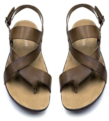Harssidanzar Sandales d'été confortables en cuir pour homme GMUK202, marron, 42 2/3 EU