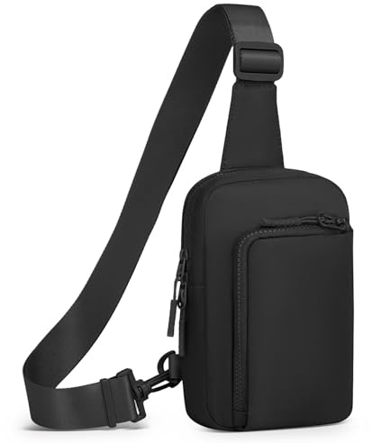 SUIKIHUM Mini Sling Bag for Men Women, Crossbody Fanny Packs Fits for 6.3 Phone, Reversible Nylon Chest Bag for Travel Running Hiking (Black)