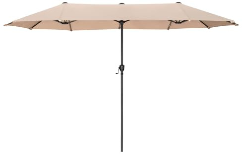 PHI VILLA Sonnenschirm Rechteckig Groß 200x380cm für Garten Terrasse Gartenschirm mit Kurbel UV Schutz Parasol Windfest, Beige