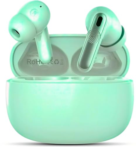 Cuffie senza fili Bluetooth 5.4 con riduzione del rumore, IPX7, impermeabili, 3D stereo, HiFi, auricolari Bluetooth senza fili (giallo) (verde)