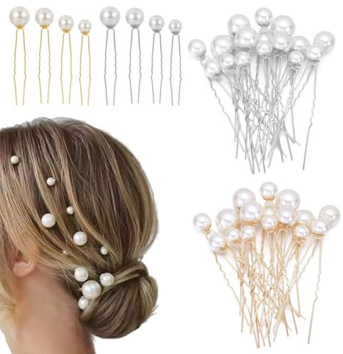 32 Pezzi Forcine Capelli Sposa, Perla Accessori Capelli Sposa per Matrimonio, Elegante Forcine per Capelli Sposa con 4 Taglie Perla per Donne e Ragazzi