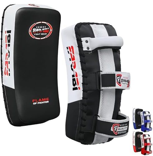 Farabi Sports Boxe Bouclier pour Coaching, Entraînement, Kickboxing Curved Bouclier de Frappe, pao Boxe, Bouclier de Frappe Boxe MMA Muay Thai Kick Pad X 1 Unité Unique (Noir (Paire))